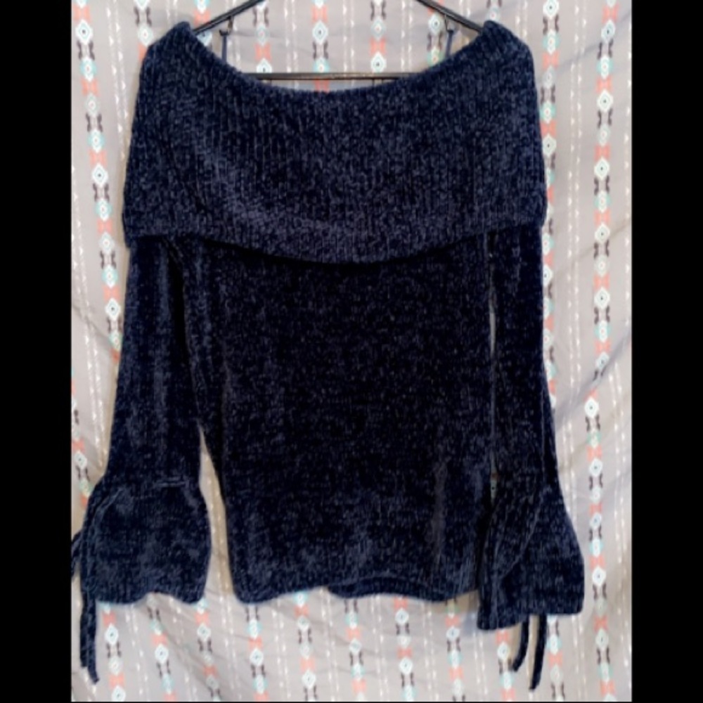 Off Shoulder Blue Sweater